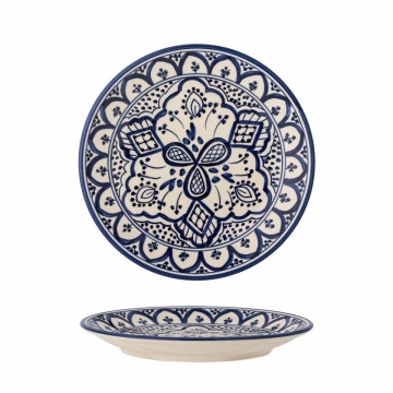 Farfurie din ceramică, albastru, model mediteranean pictat manual, 2 x 19 cm, „Karlie”