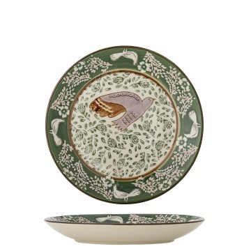 Farfurie din ceramică cu păsări și motive florale pictate manual, 16×2 cm, „Hezha" - Img 3