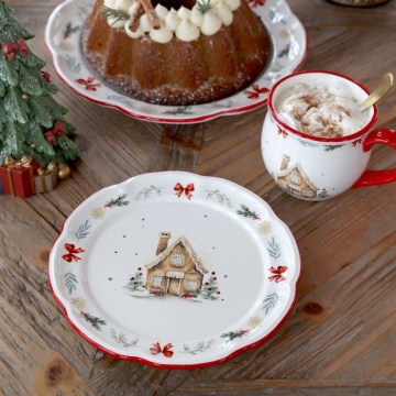 Farfurie întinsă mare din ceramică albă cu motive de Crăciun, 3x28 cm, „Chalet de Noël" - Img 3
