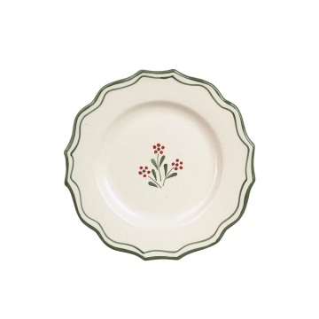 Farfurie mică din ceramică pictată manual, Ø 21,5 cm, verde, „Esther Wildflower"