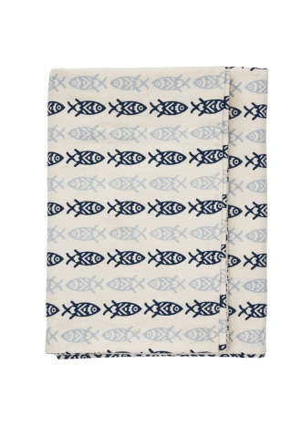 Față de masă din bumbac imprimat cu motive marine, 120×220 cm, „Fish Tablecloth"