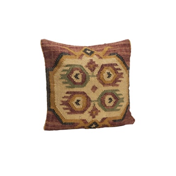 Față de pernă din iută țesută manual cu model geometric kilim, 50×50 cm, „Jopf"