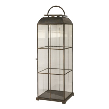 Felinar auriu, din metal si sticla, aspect vintage, H80cm, Grid