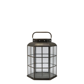 Felinar hexagonal din alama antichizata, H42 cm