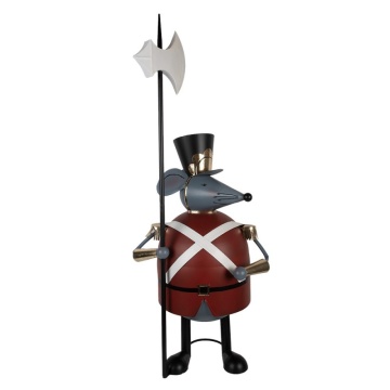 Figurină decorativă șoarece soldat din metal gri, 50x37x127 cm