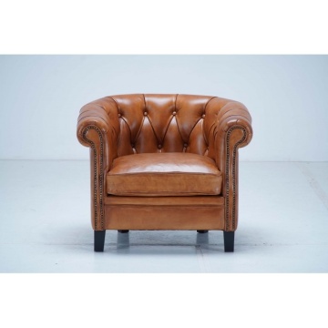 Fotoliu Chesterfield din piele naturală full grain maro, 80×80×66 cm, „Classic Chic" - Img 4