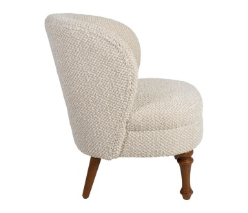 Fotoliu crem pentru living, în stil French Country, din stofă bouclé, cu picioare strunjite din lemn de cauciuc, 65×67×76 cm, „Claudine” - Img 4