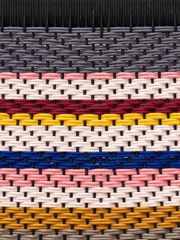 Fotoliu de relaxare în stil etnic, multicolor, din textil împletit în dungi galbene și albastre, cu cadru din lemn de tec, 60×80×81 cm, „Aguayo” - Img 7