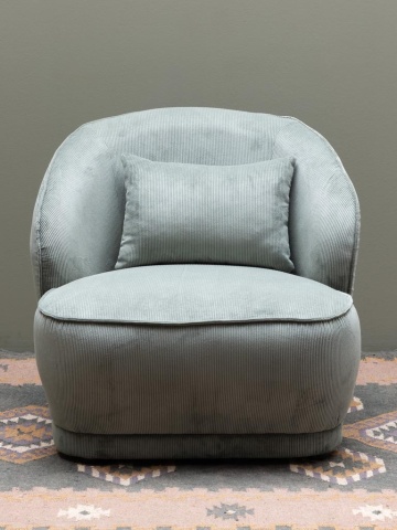 Fotoliu de relaxare verde kaki din catifea reiată, cu spătar învăluitor, pernă decorativă și bază rotunjită, 78×81×74 cm, „Nasrine” - Img 4