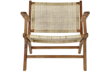 Fotoliu din ratan împletit manual, cu structură din lemn masiv de tec, natur, 69×78×68 cm, „Lombok" - Img 3