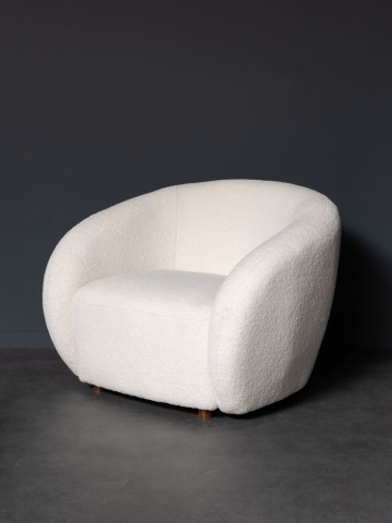 Fotoliu lounge alb din stofă bouclé cu design rotunjit, „Oxygène” - Img 5