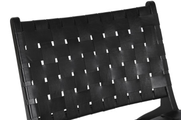 Fotoliu negru din lemn de tec si piele naturala - Img 4
