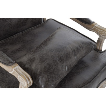 Fotoliu pentru living în stil Louis XV, maro, din piele ecologică cu aspect vintage, cadru sculptat din lemn de cauciuc, 70×66×94 cm, „Lavigne” - Img 5