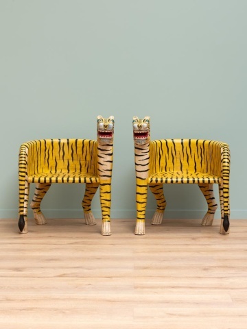 Fotoliu sculptural din lemn de mango în formă de tigru, orientare stânga, „Tiger” - Img 7