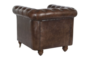 Fotoliu vintage din piele naturală maro închis, „Chesterfield" - Img 9