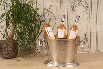 Frapieră ovală pentru 3 sticle de vin și șampanie din aluminiu, argintie, cu margine ondulată și mânere, nichelată, 24 x 42 x 25 cm, „Champenoise” - Img 2