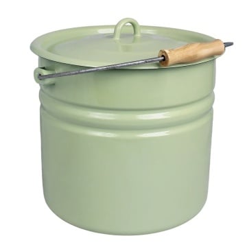 Găleată decorativă vintage cu capac din oțel emailat, verde 12L „Emil’s”