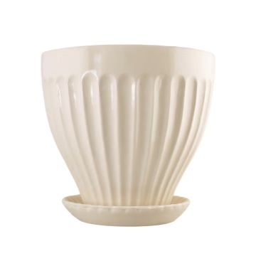 Ghiveci ceramică decorativ, ghiveci cu farfurioară, alb crem, Ø 21 x H 19 cm, „Anna"