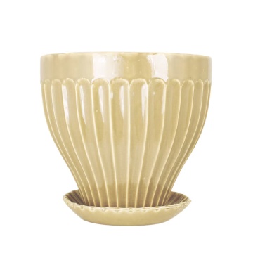 Ghiveci ceramică decorativ, ghiveci cu farfurioară, galben, Ø 25 x H 23 cm, „Anna"