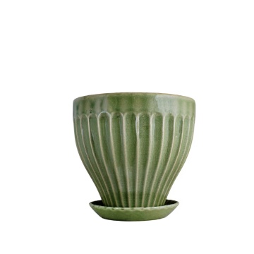 Ghiveci ceramică decorativ, ghiveci cu farfurioară, verde închis, Ø 17 x H 15 cm, „Anna"