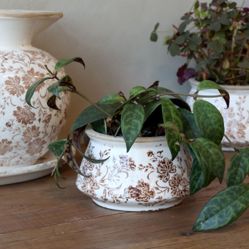 Ghiveci decorativ tronconic alb din ceramică pictată manual, cu motiv floral natur, 12,5x7,5 cm, „Grenoble" - Img 2