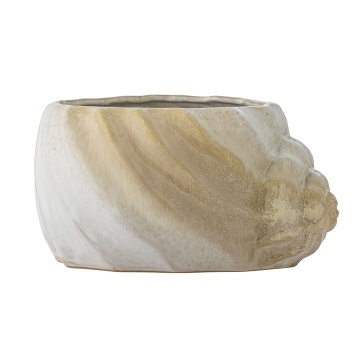 Ghiveci din ceramică artizanală, maro, cu motive florale sculptate în relief, 22x12x17,5 cm, „Corelia" - Img 2