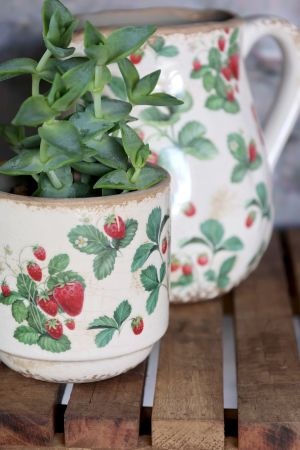 Ghiveci din ceramică crem cu model căpșuni „Fraises”, H10/D10 cm - Img 3