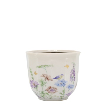 Ghiveci din ceramică crem cu model floral „Papillon”, H12.5/D14 cm