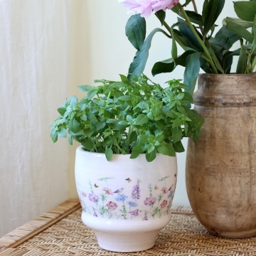 Ghiveci din ceramică crem cu model floral „Papillon”, H14.5/D15 cm - Img 2