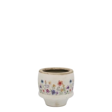 Ghiveci din ceramică cu flori de câmp, crem, H10,5/D12 cm, „Fleurville”
