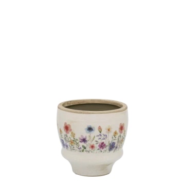 Ghiveci din ceramică cu flori de câmp, crem, H12,5/D14 cm, „Fleurville”