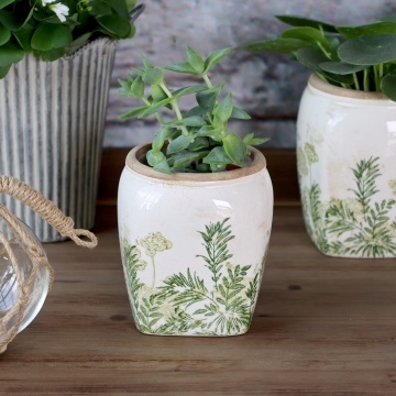 Ghiveci din ceramică cu imprimeu floral, verde, H13/D12 cm, „Laval” - Img 2