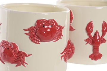 Ghiveci mediteranean crem și roșu din ceramică, „Maloka” - Img 2