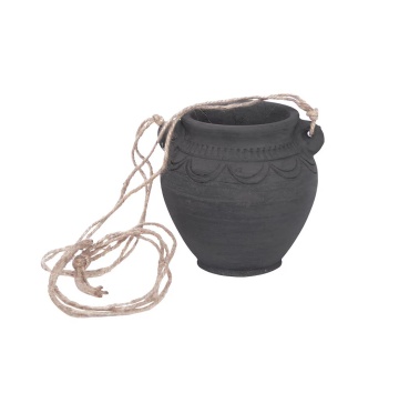 Ghiveci suspendat din lut, sculptat manual, negru, Ø 12,5 x H 12,5 cm, „Hanging Planter Black" - Img 5