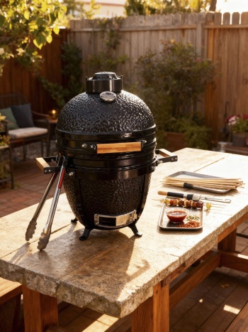 Grătar kamado din ceramică și metal, 51 x 53 x 64 cm, negru, „Barbecue Ceramic" - Img 2