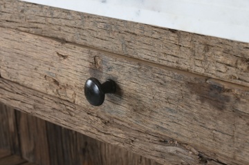 Insulă de bucătărie din lemn reciclat cu blat din marmură albă , finisaj natural, „Old Beam” - Img 8