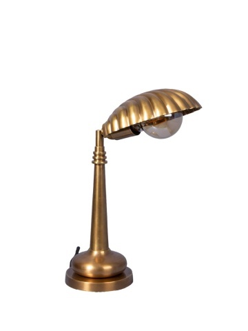 Lampă de birou din alamă antichizată, abajur în formă de scoică, finisaj vintage, 49×18×13 cm, „Shelly"