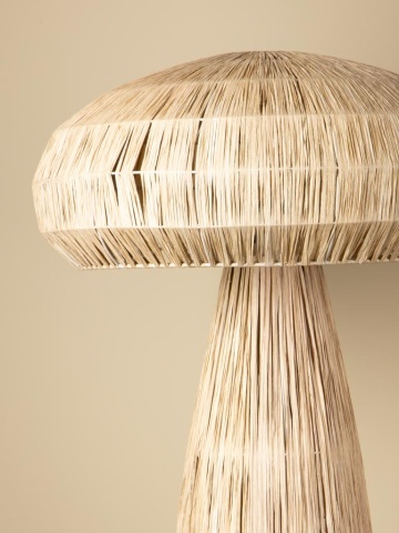 Lampă de masă ciupercă mare din rafie naturală, bej, cu structură din fier, 87 x 52 cm, „Mushroom” - Img 4