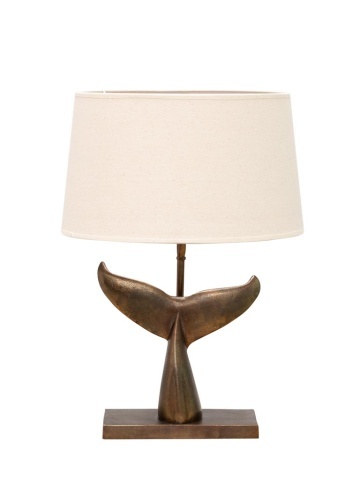 Lampă de masă cu bază din aluminiu și abajur din in, H58 cm, "Whale Tail"