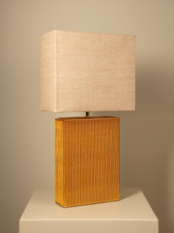 Lampă de masă din iută naturală cu structură din ceramică, bej și camel, finisaj natural, 70×36×18 cm, „Esthar" - Img 8