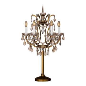 Lampă de masă din metal, auriu, cu 6 brațe tip lumânare și cristale din sticlă, 85 x 45 cm, „Memphis”