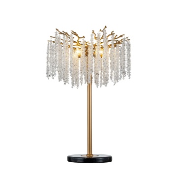 Lampă de masă din metal, auriu, cu cristale din sticlă, 85 x 56 cm, „Cascade”