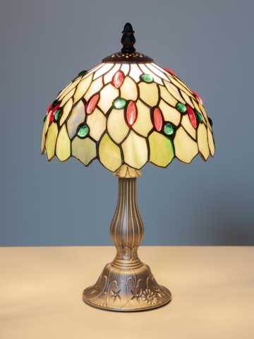 Lampa de masa din metal, cu abajur din sticla vitrata , "Bloom" - Img 4