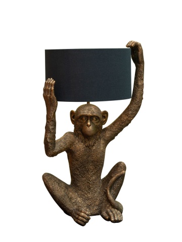 Lampa de masa, din rasina, cu abajur din in, Monkey