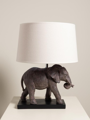 Lampa de masa elefant din polirasină, cu abajur din in si bumbac , "Savane" - Img 5