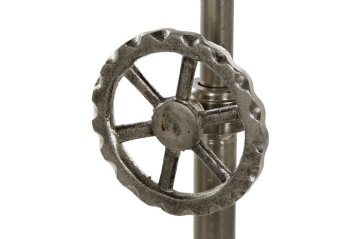 Lampă de podea industrială din metal, trepied reglabil, abajur tip reflector, finisaj argintiu antichizat, 74 x 61 x 182 cm, „Flashlight" - Img 5