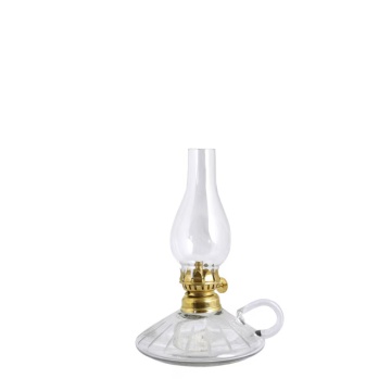Lampă vintage cu petrol cu mâner din sticlă gravată și arzător alamă, „Kerosene Stripe"