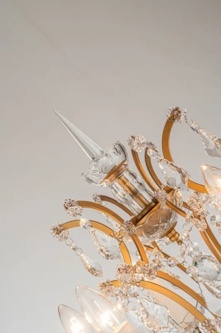 Lampadar din metal, auriu, cu 6 brațe tip lumânare și cristale din sticlă, 175 x 45 cm, „Memphis” - Img 4