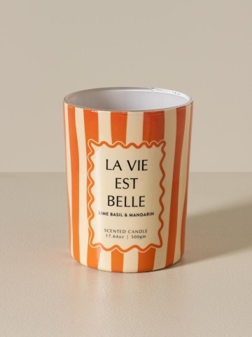 Lumânare portocalie «La vie est belle» – parfum de mandarină și busuioc - Img 5