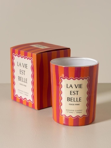 Lumânare roz «La vie est belle» – parfum de cocos - Img 3
